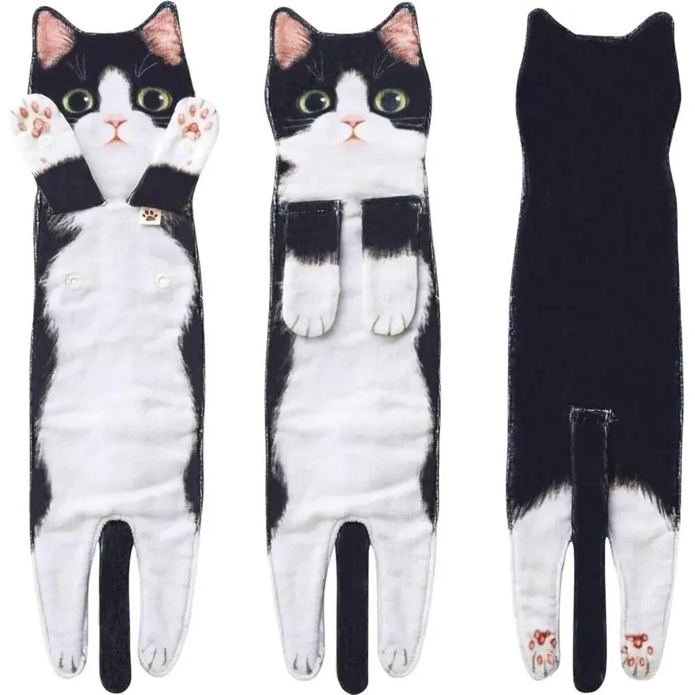 Funny Hand Towels, Cute Cat Decor Hanging Washcloths & Face, Orange, White/Black